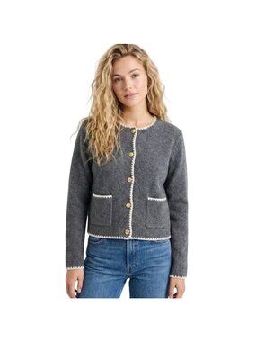 Song Of Style Women's Cardigan Sweater Sz L Gray Button Down Scalloped Trim NEW